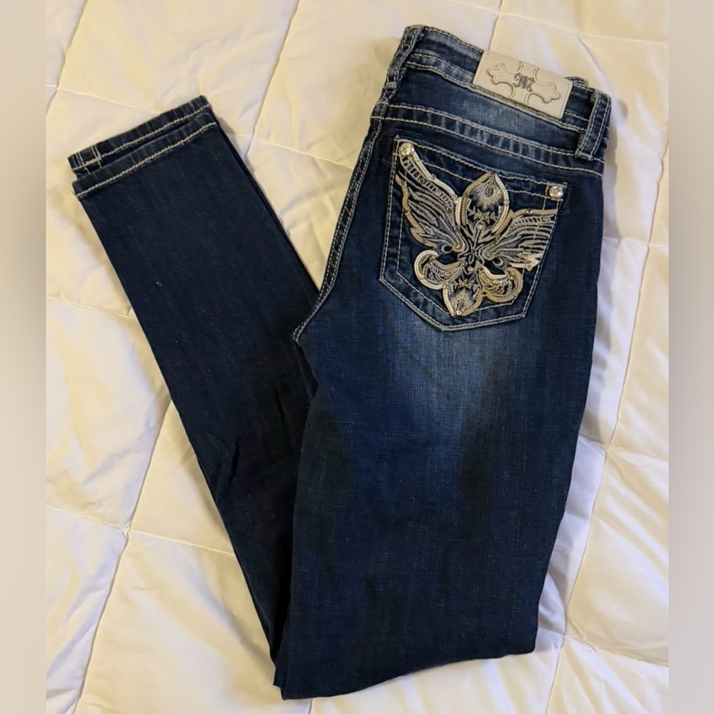 Miss Me Dark Blue Skinny Jeans with Embroidery